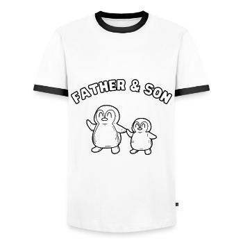 Penguin Family Father & Son Outline - Men's Ringer Shirt - white/black - Front - AI Model Female 172 light (172cm) & AI Model Male 178 dark (178cm)