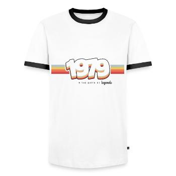 1979 the birth of legends - Men's Ringer Shirt - white/black - Front - AI Model Female 172 light (172cm) & AI Model Male 178 dark (178cm)