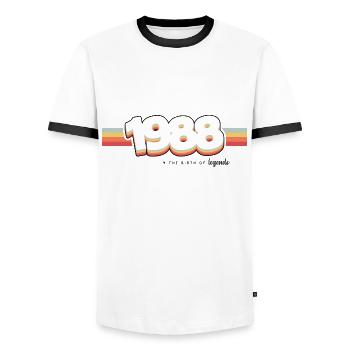 1988 the birth of legends - Men's Ringer Shirt - white/black - Front - AI Model Female 172 light (172cm) & AI Model Male 178 dark (178cm)