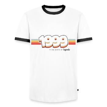 1999 the birth of legends - Men's Ringer Shirt - white/black - Front - AI Model Female 172 light (172cm) & AI Model Male 178 dark (178cm)
