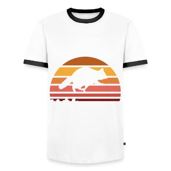 Retro Raccoon Hunting Raccoon Hunter Hunting Vacation - Men's Ringer Shirt - white/black - Front - AI Model Female 172 light (172cm) & AI Model Male 178 dark (178cm)