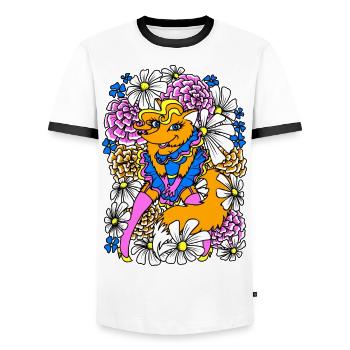 sexy fox with flower wall - Men's Ringer Shirt - white/black - Front - AI Model Female 172 light (172cm) & AI Model Male 178 dark (178cm)