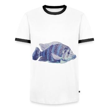 poisson bleu zèbre de mer tilapie zèbre tilapie - T-shirt contrasté Homme - blanc/noir - Devant - AI Model Female 172 light (172cm) & AI Model Male 178 dark (178cm)