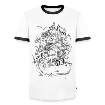 Brave_and_Free.png - Männer Kontrast-T-Shirt - Weiß/Schwarz - Vorne - AI Model Female 172 light (172cm) & AI Model Male 178 dark (178cm)