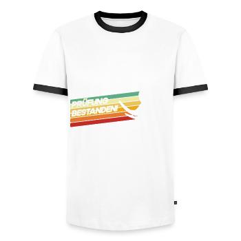 Silber Schwimmer Prüfung Silber Schwimmabzeichen - Männer Kontrast-T-Shirt - Weiß/Schwarz - Vorne - AI Model Female 172 light (172cm) & AI Model Male 178 dark (178cm)