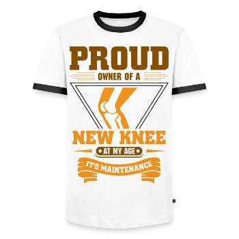Proud Owner of a new Knee - Männer Kontrast-T-Shirt - Weiß/Schwarz - Vorne - AI Model Female 172 light (172cm) & AI Model Male 178 dark (178cm)