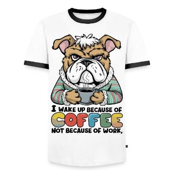 I Wake Up Because of Coffee Not Because OF Work - Männer Kontrast-T-Shirt - Weiß/Schwarz - Vorne - AI Model Female 172 light (172cm) & AI Model Male 178 dark (178cm)