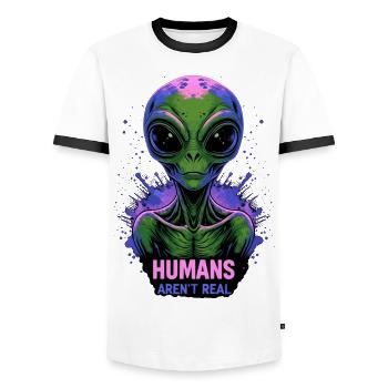 Außerirdischer 👽 - Männer Kontrast-T-Shirt - Weiß/Schwarz - Vorne - AI Model Female 172 light (172cm) & AI Model Male 178 dark (178cm)