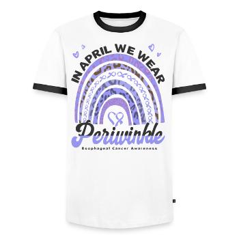 Cancer de l’œsophage du ruban de pervenche en avril - T-shirt contrasté Homme - blanc/noir - Devant - AI Model Female 172 light (172cm) & AI Model Male 178 dark (178cm)