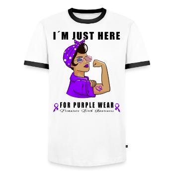 Arc violet conscient de la naissance prématurée - T-shirt contrasté Homme - blanc/noir - Devant - AI Model Female 172 light (172cm) & AI Model Male 178 dark (178cm)