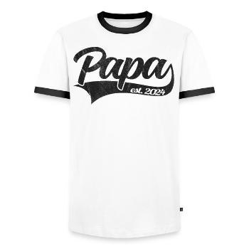Papa 2024 - Werdender Vater - Papa loading - Männer Kontrast-T-Shirt - Weiß/Schwarz - Vorne - AI Model Female 172 light (172cm) & AI Model Male 178 dark (178cm)