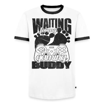 Waiting for my gaming Buddy - Expectant Father - - Men's Ringer Shirt - white/black - Front - AI Model Female 172 light (172cm) & AI Model Male 178 dark (178cm)