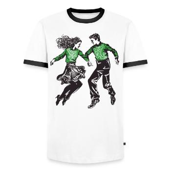 Irish Dance Feis Shamrock Festival - Men's Ringer Shirt - white/black - Front - AI Model Female 172 light (172cm) & AI Model Male 178 dark (178cm)