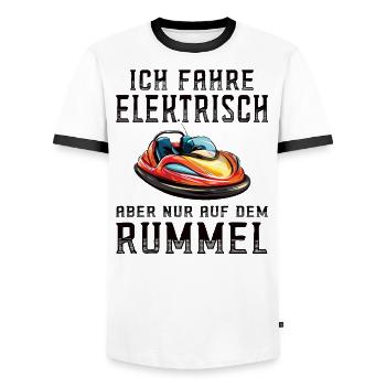 I Drive Electric Funfair Bumper Cars - Men's Ringer Shirt - white/black - Front - AI Model Female 172 light (172cm) & AI Model Male 178 dark (178cm)