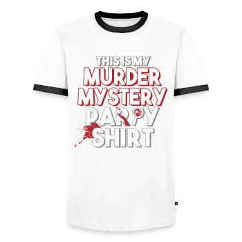 Murder Mystery Dinner joue la victime - T-shirt contrasté Homme - blanc/noir - Devant - AI Model Female 172 light (172cm) & AI Model Male 178 dark (178cm)
