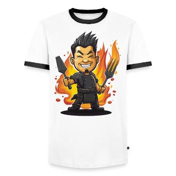 Hibachi Teppanyaki Bbq Japanese Cuisine - Men's Ringer Shirt - white/black - Front - AI Model Female 172 light (172cm) & AI Model Male 178 dark (178cm)