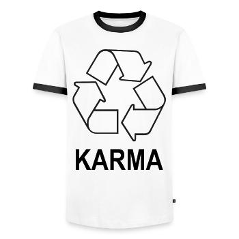 karma - Men's Ringer Shirt - white/black - Front - AI Model Female 172 light (172cm) & AI Model Male 178 dark (178cm)