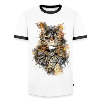 gxp chat chat comme un patron splatter aquarelle - T-shirt contrasté Homme - blanc/noir - Devant - AI Model Female 172 light (172cm) & AI Model Male 178 dark (178cm)