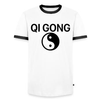 Yin Yang Qi Gong - Männer Kontrast-T-Shirt - Weiß/Schwarz - Vorne - AI Model Female 172 light (172cm) & AI Model Male 178 dark (178cm)