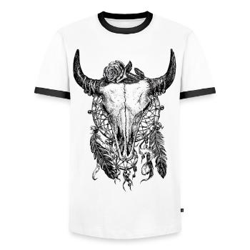 Skull Tattoo - Men's Ringer Shirt - white/black - Front - AI Model Female 172 light (172cm) & AI Model Male 178 dark (178cm)