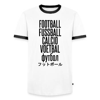 Football in verschiedenen Sprachen - Männer Kontrast-T-Shirt - Weiß/Schwarz - Vorne - AI Model Female 172 light (172cm) & AI Model Male 178 dark (178cm)