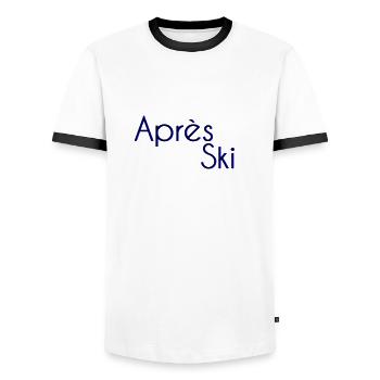 Aprés Ski - Männer Kontrast-T-Shirt - Weiß/Schwarz - Vorne - AI Model Female 172 light (172cm) & AI Model Male 178 dark (178cm)