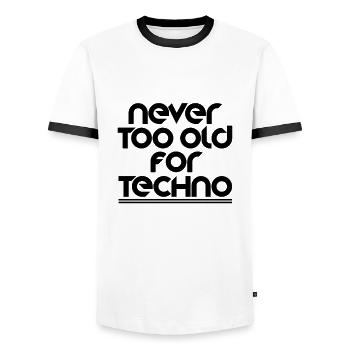 Jamais trop vieux pour la techno - T-shirt contrasté Homme - blanc/noir - Devant - AI Model Female 172 light (172cm) & AI Model Male 178 dark (178cm)