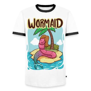 Wormaid - Der Wurm, der zur Meerjungfrau wurde - Männer Kontrast-T-Shirt - Weiß/Schwarz - Vorne - AI Model Female 172 light (172cm) & AI Model Male 178 dark (178cm)