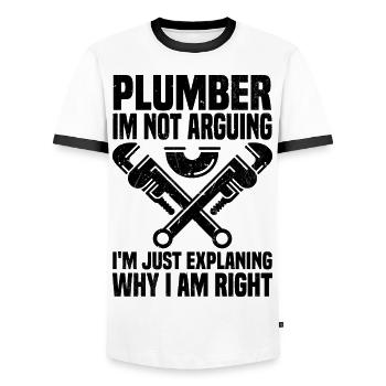Plumber - Men's Ringer Shirt - white/black - Front - AI Model Female 172 light (172cm) & AI Model Male 178 dark (178cm)