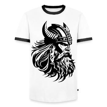 Viking Head Warrior Viking - Men's Ringer Shirt - white/black - Front - AI Model Female 172 light (172cm) & AI Model Male 178 dark (178cm)