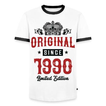1990 limited edition - Männer Kontrast-T-Shirt - Weiß/Schwarz - Vorne - AI Model Female 172 light (172cm) & AI Model Male 178 dark (178cm)