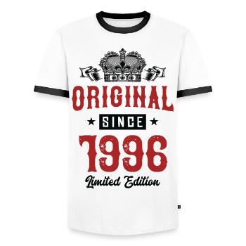 1996 Limited Edition - Men's Ringer Shirt - white/black - Front - AI Model Female 172 light (172cm) & AI Model Male 178 dark (178cm)