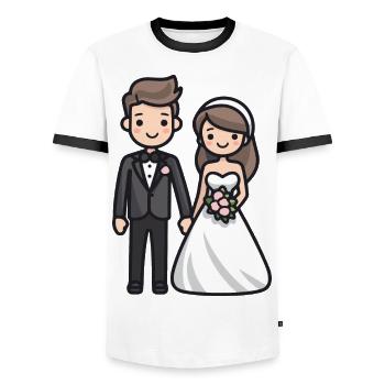 Newlyweds, Wedding, Bride, Groom - Men's Ringer Shirt - white/black - Front - AI Model Female 172 light (172cm) & AI Model Male 178 dark (178cm)