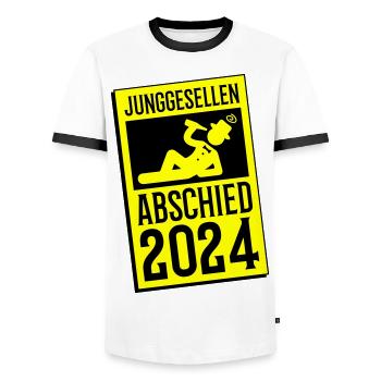 Junggesellenabschied 2024 - Männer Kontrast-T-Shirt - Weiß/Schwarz - Vorne - AI Model Female 172 light (172cm) & AI Model Male 178 dark (178cm)