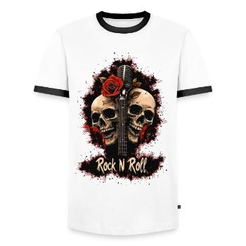 Rock N Roll Skull Electric Guitar Rose Music Rocker - Men's Ringer Shirt - white/black - Front - AI Model Female 172 light (172cm) & AI Model Male 178 dark (178cm)
