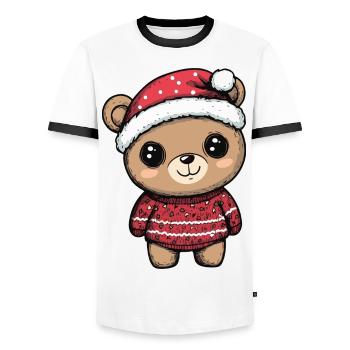 Bear Christmas Comic - Men's Ringer Shirt - white/black - Front - AI Model Female 172 light (172cm) & AI Model Male 178 dark (178cm)