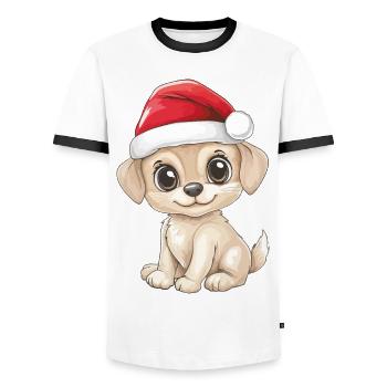 Hund Weihnachten Süß Niedlich Xmas Weihnachtlich - Männer Kontrast-T-Shirt - Weiß/Schwarz - Vorne - AI Model Female 172 light (172cm) & AI Model Male 178 dark (178cm)