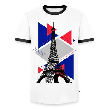 Paris Tour Eiffel France City Skyline Art - T-shirt contrasté Homme - blanc/noir - Devant - AI Model Female 172 light (172cm) & AI Model Male 178 dark (178cm)