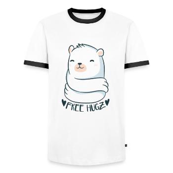 Free Hugs Bear - Men's Ringer Shirt - white/black - Front - AI Model Female 172 light (172cm) & AI Model Male 178 dark (178cm)