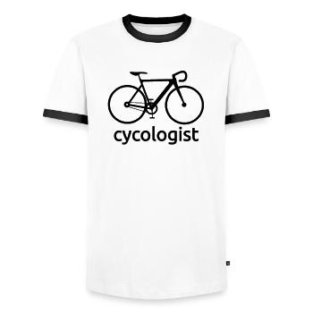 Cycologist - Rennrad, Radfahren, Fahrrad - Männer Kontrast-T-Shirt - Weiß/Schwarz - Vorne - AI Model Female 172 light (172cm) & AI Model Male 178 dark (178cm)