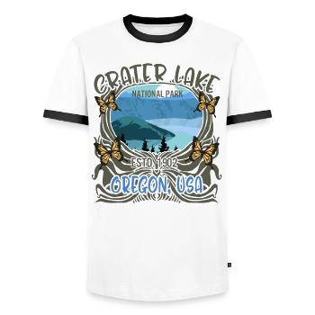 Crater Lake National Park ESTD. 1902 Shirt, - Men's Ringer Shirt - white/black - Front - AI Model Female 172 light (172cm) & AI Model Male 178 dark (178cm)