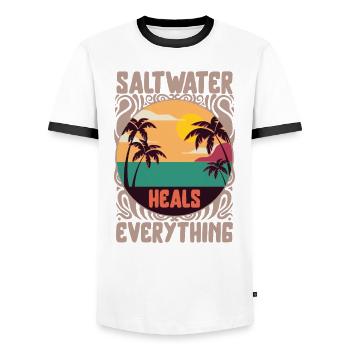 Strandliebhaber-Shirt, Salzwasser heilt alles - Männer Kontrast-T-Shirt - Weiß/Schwarz - Vorne - AI Model Female 172 light (172cm) & AI Model Male 178 dark (178cm)