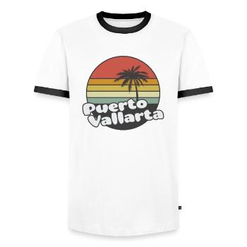 Puerto Vallarta Rétro Vintage Style Souvenir - T-shirt contrasté Homme - blanc/noir - Devant - AI Model Female 172 light (172cm) & AI Model Male 178 dark (178cm)