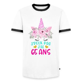 Enfant T Shirt 65 Ans Fille Anniversaire Cadeau - Men's Ringer Shirt - white/black - Front - AI Model Female 172 light (172cm) & AI Model Male 178 dark (178cm)