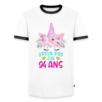 Enfant T Shirt 94 Ans Fille Anniversaire Cadeau - Men's Ringer Shirt - white/black - Front - AI Model Female 172 light (172cm) & AI Model Male 178 dark (178cm)