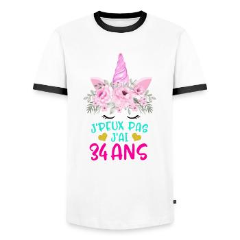 Enfant T Shirt 34 Ans Fille Anniversaire Cadeau - Men's Ringer Shirt - white/black - Front - AI Model Female 172 light (172cm) & AI Model Male 178 dark (178cm)