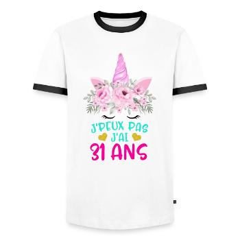 Enfant T Shirt 31 Ans Fille Anniversaire Cadeau - Men's Ringer Shirt - white/black - Front - AI Model Female 172 light (172cm) & AI Model Male 178 dark (178cm)