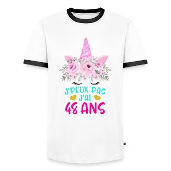 Enfant T Shirt 48 Ans Fille Anniversaire Cadeau - Men's Ringer Shirt - white/black - Front - AI Model Female 172 light (172cm) & AI Model Male 178 dark (178cm)