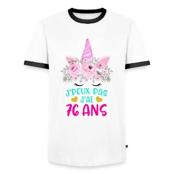 Enfant T Shirt 76 Ans Fille Anniversaire Cadeau - Men's Ringer Shirt - white/black - Front - AI Model Female 172 light (172cm) & AI Model Male 178 dark (178cm)