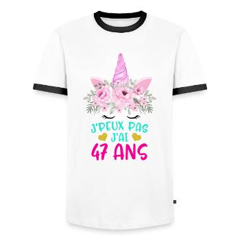 Enfant T Shirt 47 Ans Fille Anniversaire Cadeau - Men's Ringer Shirt - white/black - Front - AI Model Female 172 light (172cm) & AI Model Male 178 dark (178cm)